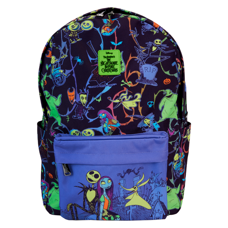 Nightmare Before Christmas Neon Glow All-Over Print Nylon Full-Size Backpack