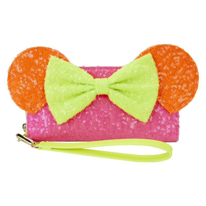 Minnie Mouse Exclusive Color Block Neon Sequin Zip Around Wristlet Wallet
